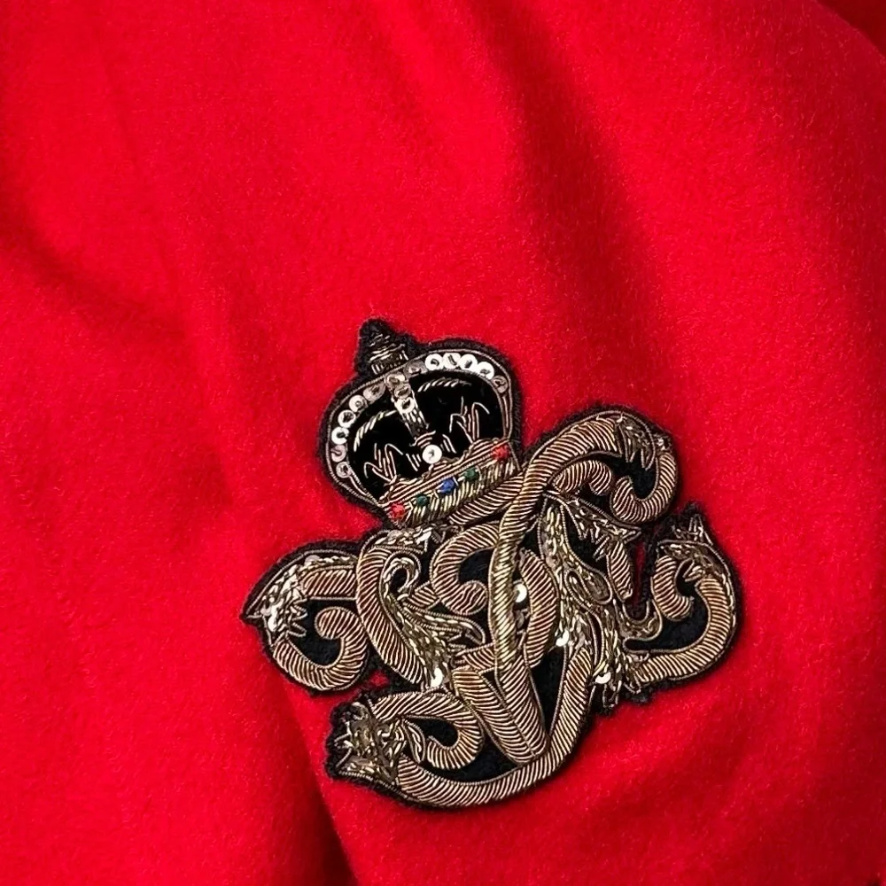*Ralph Lauren Collection Fall 2008 Scarlet Red Cashmere Bullion Crest Scarf